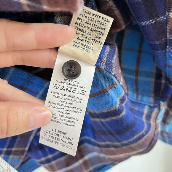 LL Bean Shirt Womens Sz M Regular Green Plaid Flannel Relaxed Fit Button Up - Picture 5 of 7